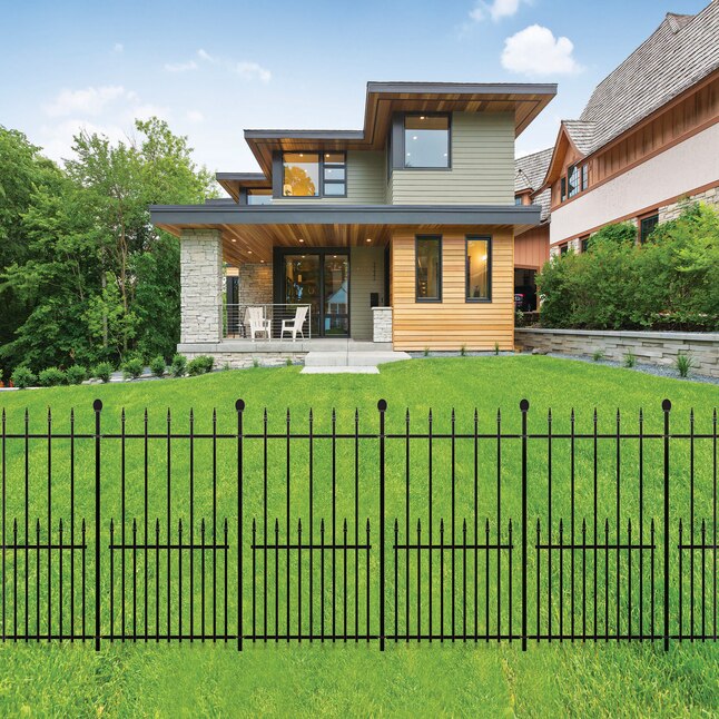 3-ft H x 2-ft W Textured black finish Galvanized steel No Dig Security Double picket Fence panel